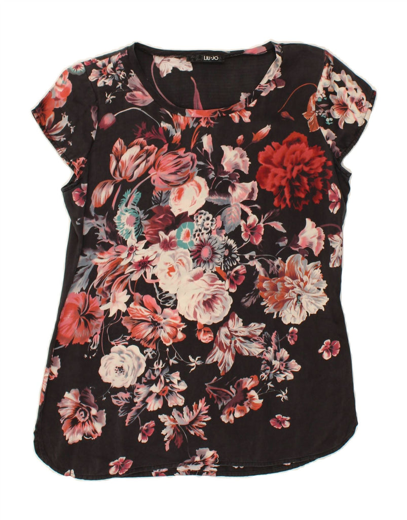 LIU JO Womens Blouse Top IT 42 Medium Black Floral Silk Vintage Liu Jo and Second-Hand Liu Jo from Messina Hembry 