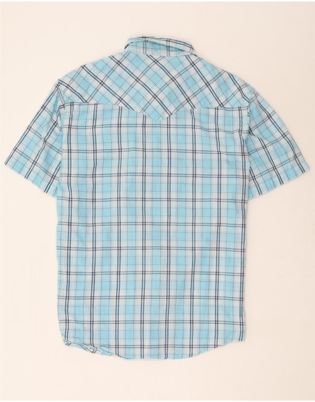 Wrangler Mens Short Sleeve Shirt XL Blue Check Cotton
