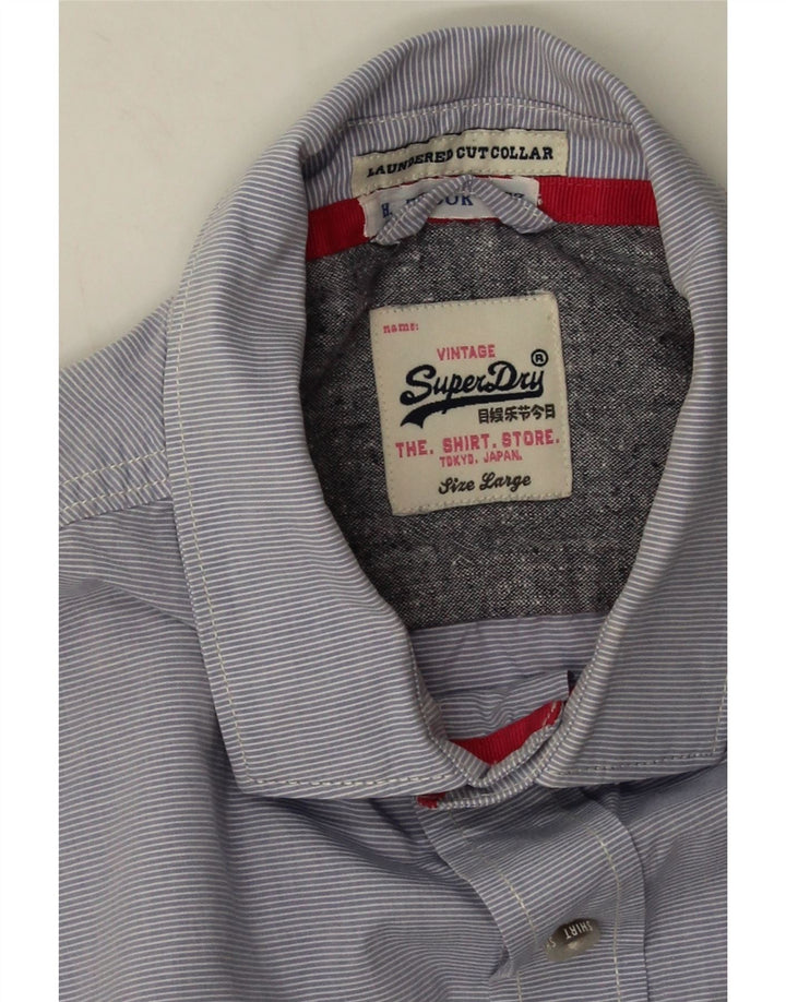 Superdry Mens Shirt Large Blue Pinstripe Cotton