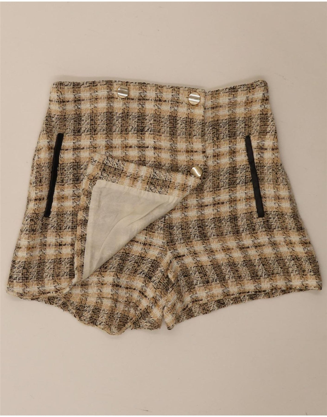 Zara Womens Casual Shorts Medium W28 Brown Check Polyester