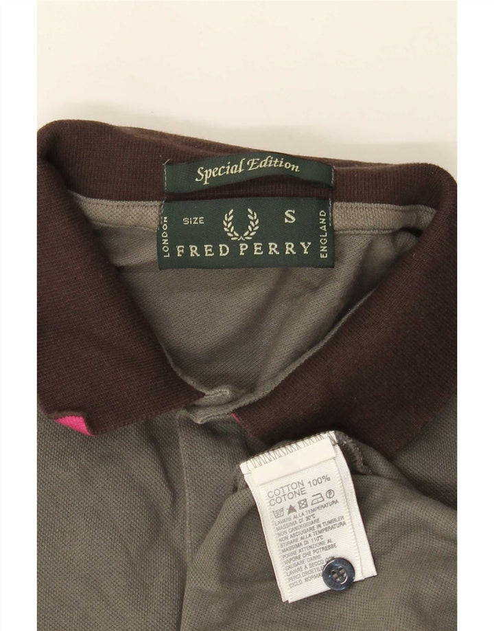 Fred Perry Mens Long Sleeve Rugby Polo Shirt Small Grey Cotton