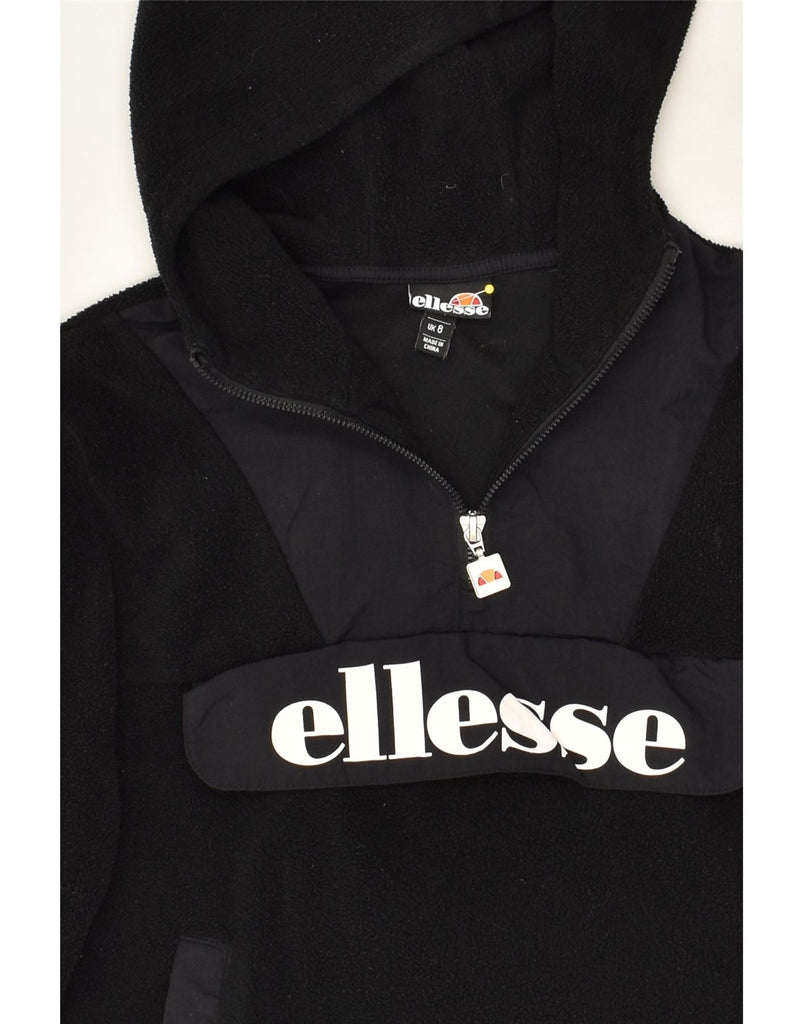 ELLESSE Womens Crop Hooded Fleece Jumper UK 8 Small Black Polyester | Vintage Ellesse | Thrift | Second-Hand Ellesse | Used Clothing | Messina Hembry 