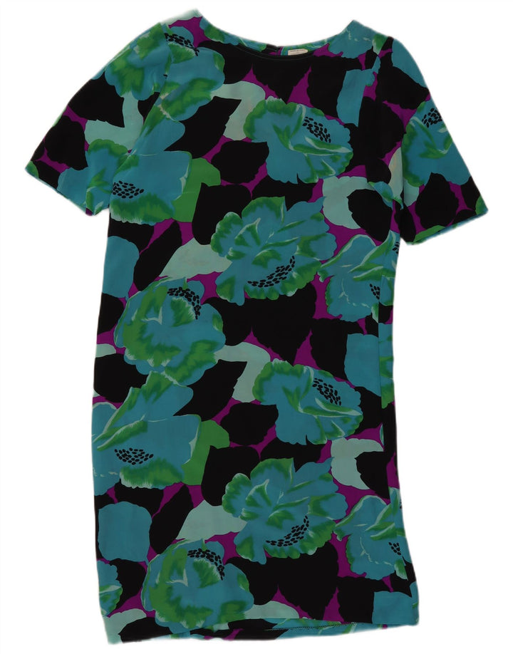 VINTAGE Womens Shift Dress UK 12 Medium Multicoloured Floral Silk