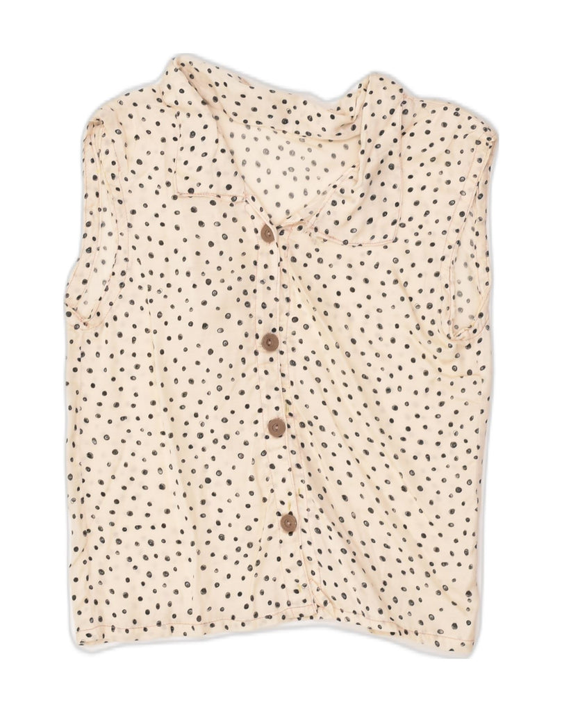 VINTAGE Womens Sleeveless Shirt Blouse UK 8 Small Beige Polka Dot | Vintage Vintage | Thrift | Second-Hand Vintage | Used Clothing | Messina Hembry 