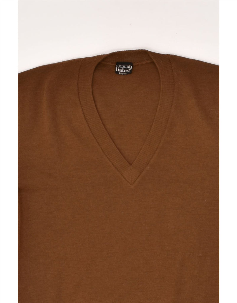 VINTAGE Mens V-Neck Jumper Sweater Size 4 Small Brown | Vintage Vintage | Thrift | Second-Hand Vintage | Used Clothing | Messina Hembry 