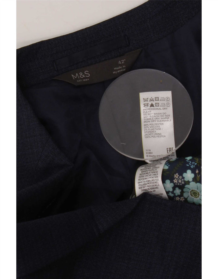 Marks & Spencer Mens 2 Button Blazer Jacket UK 42 Large Navy Blue Polyester