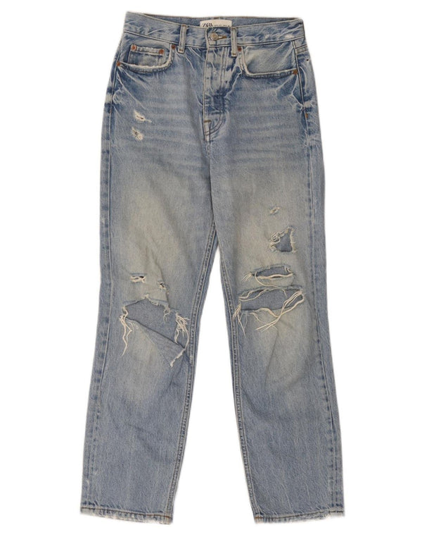 Zara Womens Distressed Tapered Jeans EU 34 2XS W24 L27 Blue Cotton