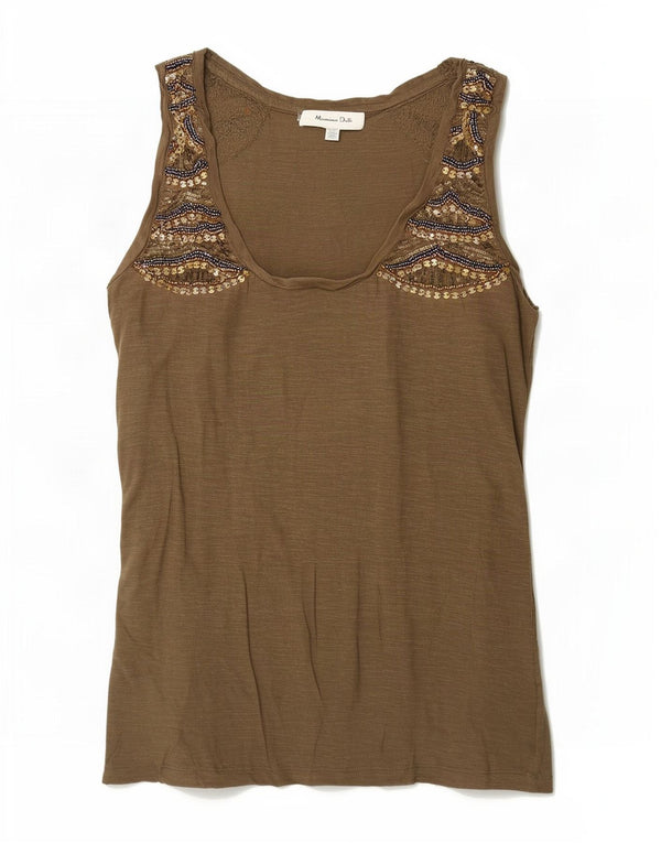 Massimo Dutti Womens Vest Top UK 6 XS Brown Cotton