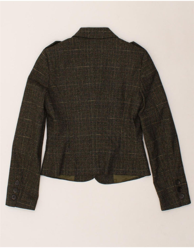 BENETTON Womens 3 Button Blazer Jacket IT 42 Medium Khaki Check Wool Vintage Benetton and Second-Hand Benetton from Messina Hembry 