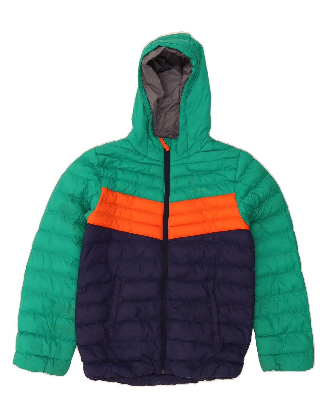 MOUNTAIN WAREHOUSE Boys Hooded Padded Jacket 11-12 Years Green Colourblock Vintage Mountain Warehouse and Second-Hand Mountain Warehouse from Messina Hembry 