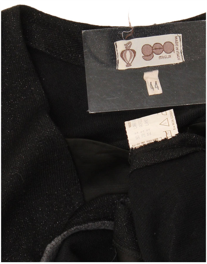 Vintage Womens Open Cardigan Sweater IT 44 Medium Black Virgin Wool
