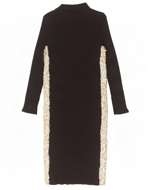 Zara Womens Long Sleeve Polo Dress UK 14 Large Black Colourblock