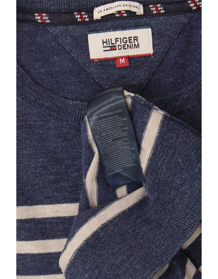 Tommy Hilfiger Mens Boat Neck Jumper Sweater Medium Navy Blue Striped