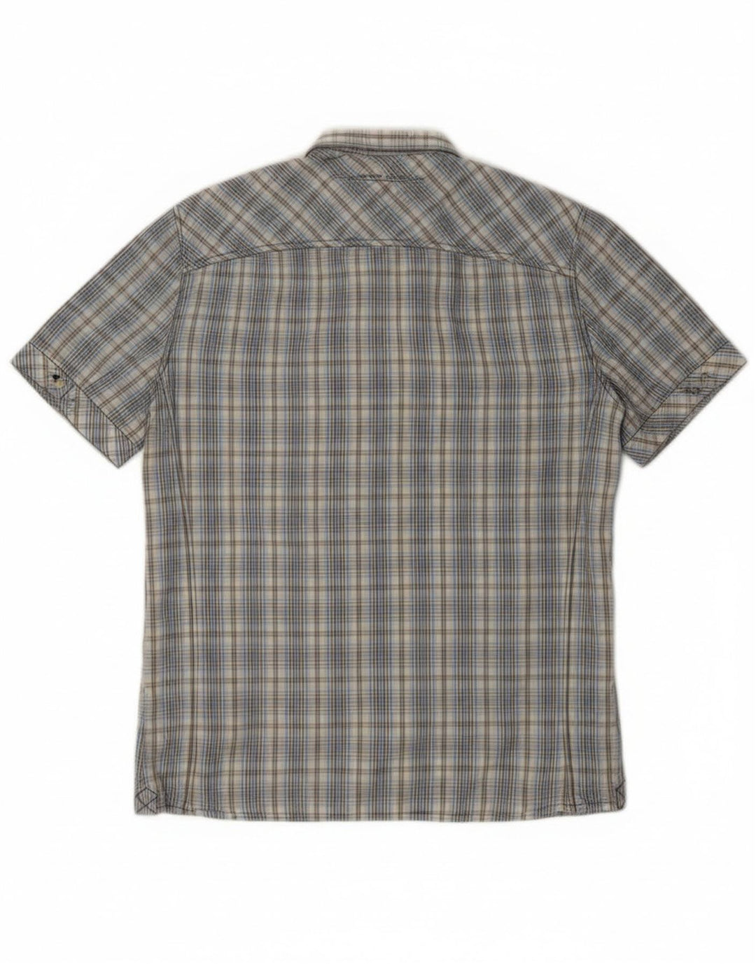 PEPE Jeans Mens Slim Fit Short Sleeve Shirt Medium Blue Check Cotton