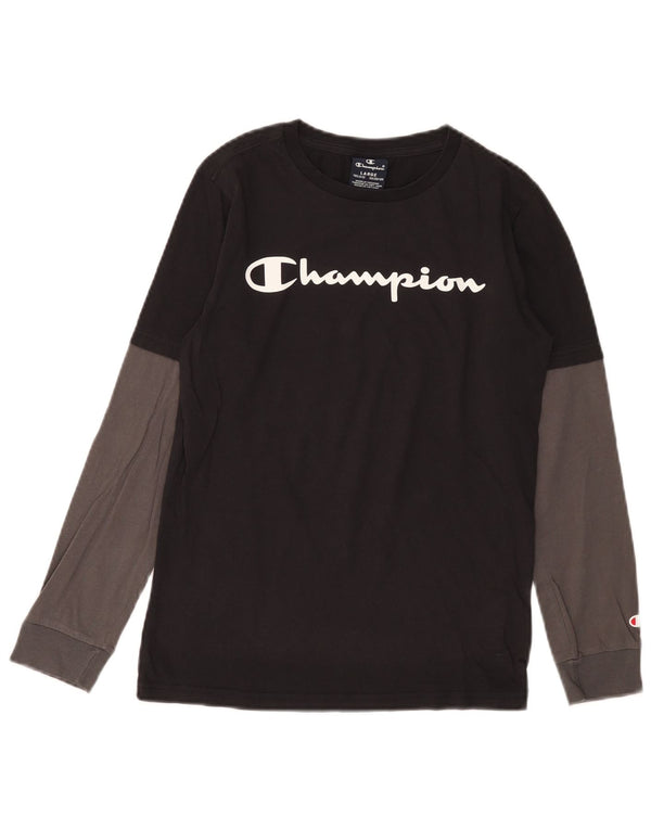 Champion Boys Graphic Top Long Sleeve 11-12 Years Large Black Colourblock