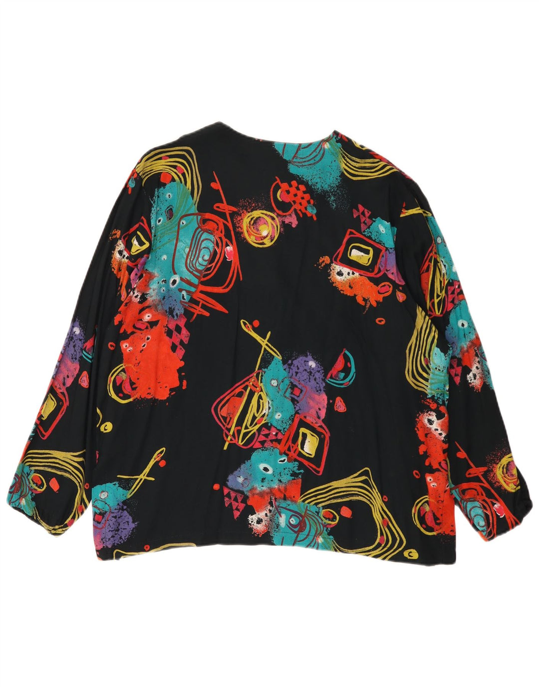 Vintage Womens Relaxed Abstract Pattern Shirt Blouse UK 18 XL Black Retro
