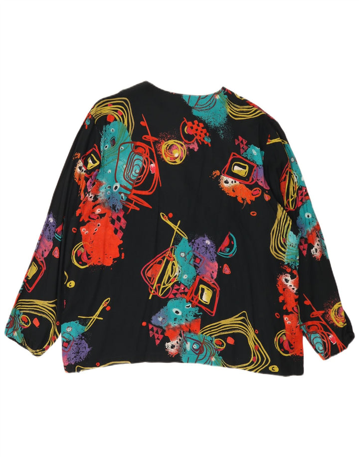 Vintage Womens Relaxed Abstract Pattern Shirt Blouse UK 18 XL Black Retro