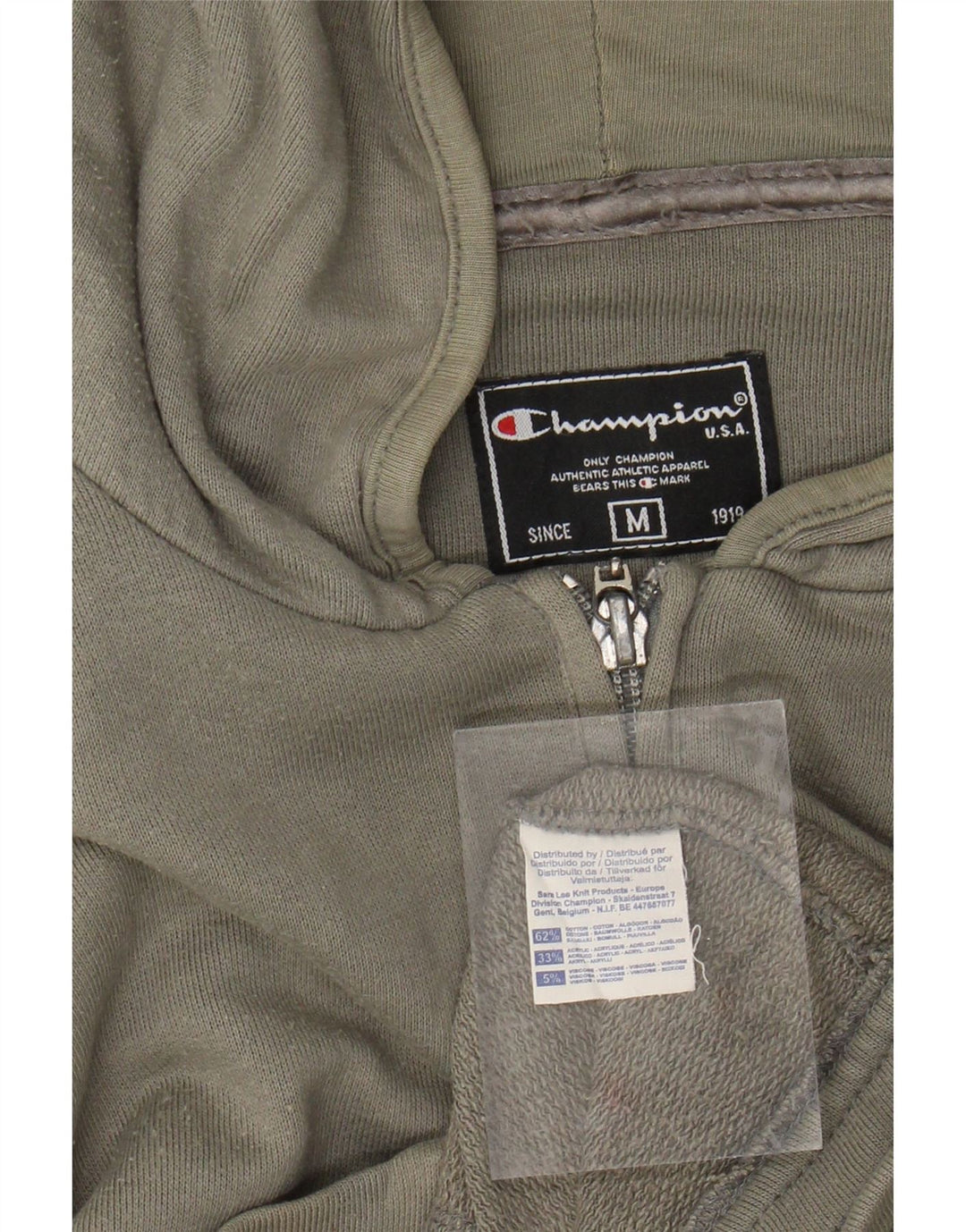 CHAMPION Womens Zip Hoodie Sweater UK 14 Medium Khaki Cotton