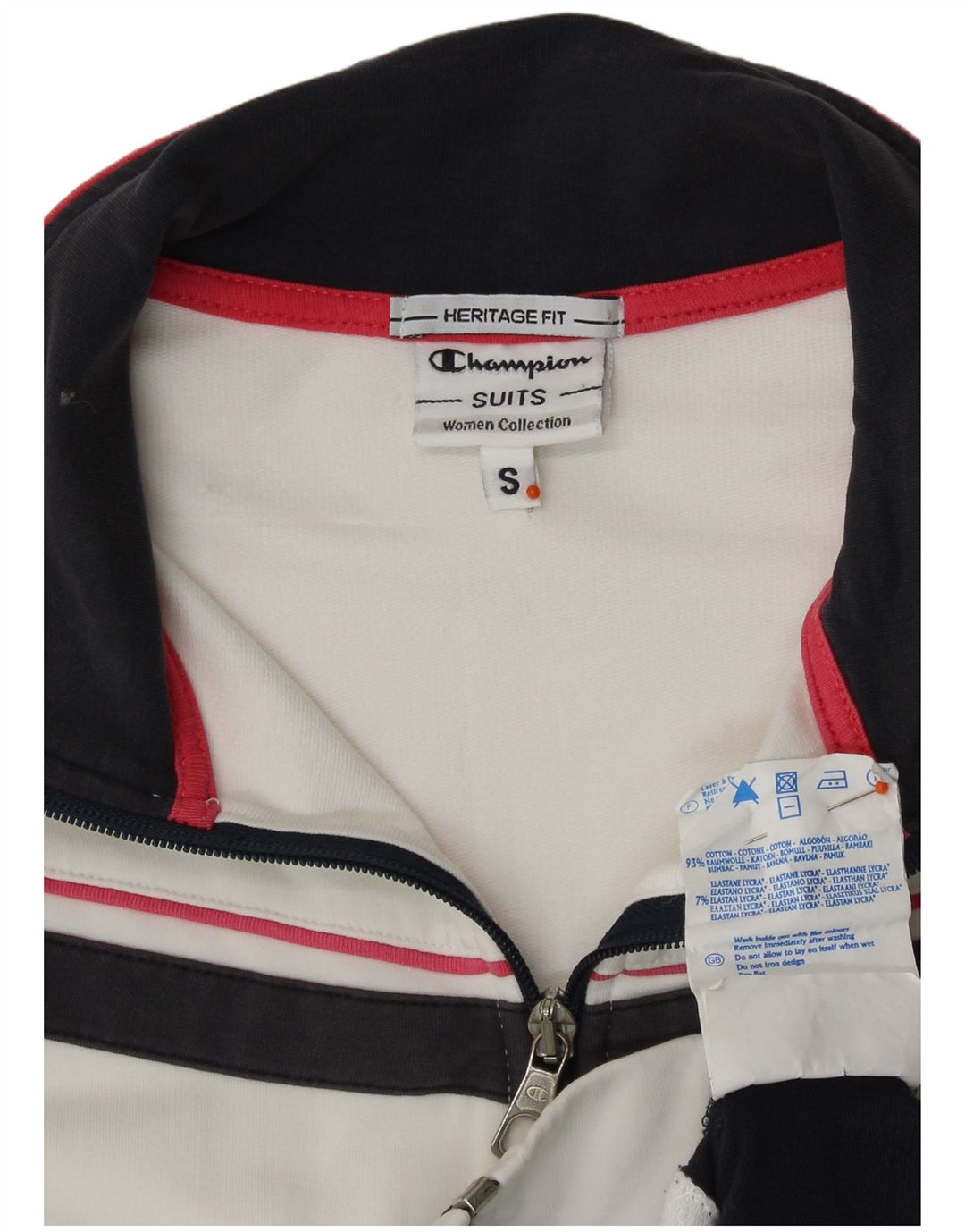 Champion Womens Heritage Fit Tracksuit Top Jacket UK 10 Small White Cotton