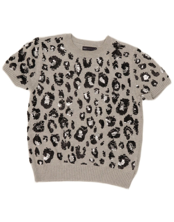 Marks & Spencer Womens Crop Crew Neck Jumper Sweater UK 16 Large Grey