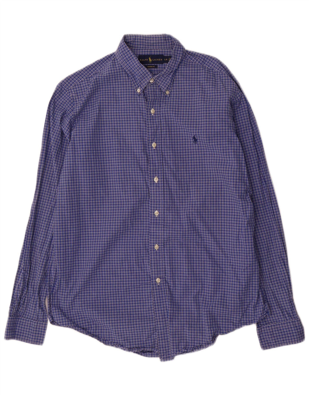 Ralph Lauren Mens Custom Fit Shirt Large Blue Gingham Cotton