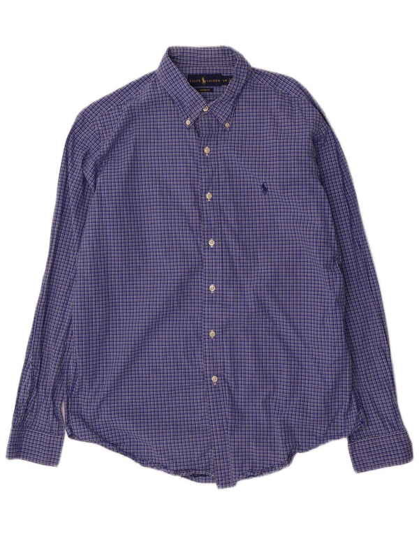 Ralph Lauren Mens Custom Fit Shirt Large Blue Gingham Cotton