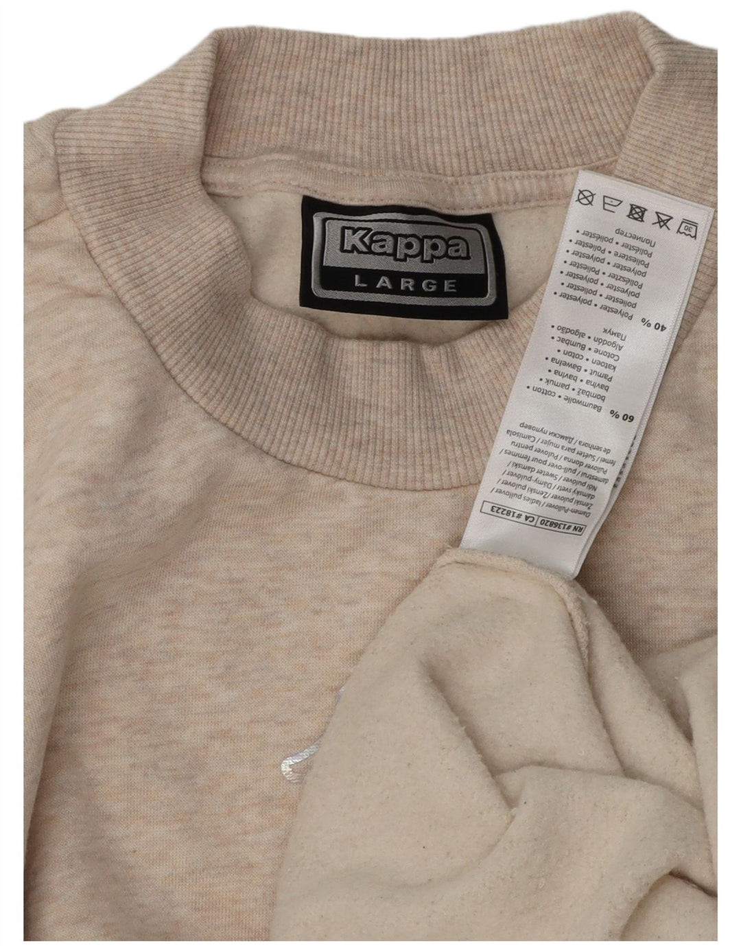 KAPPA Womens Oversized Sweatshirt Jumper UK 16 Large Beige Cotton
