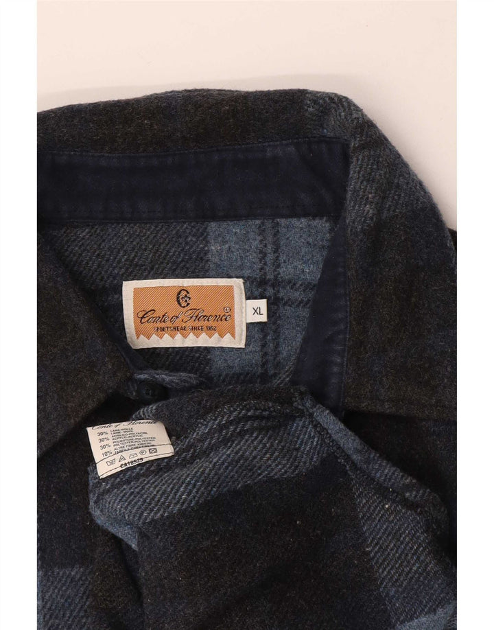 Conte of Florence Mens Overshirt Shirt XL Blue Check Wool