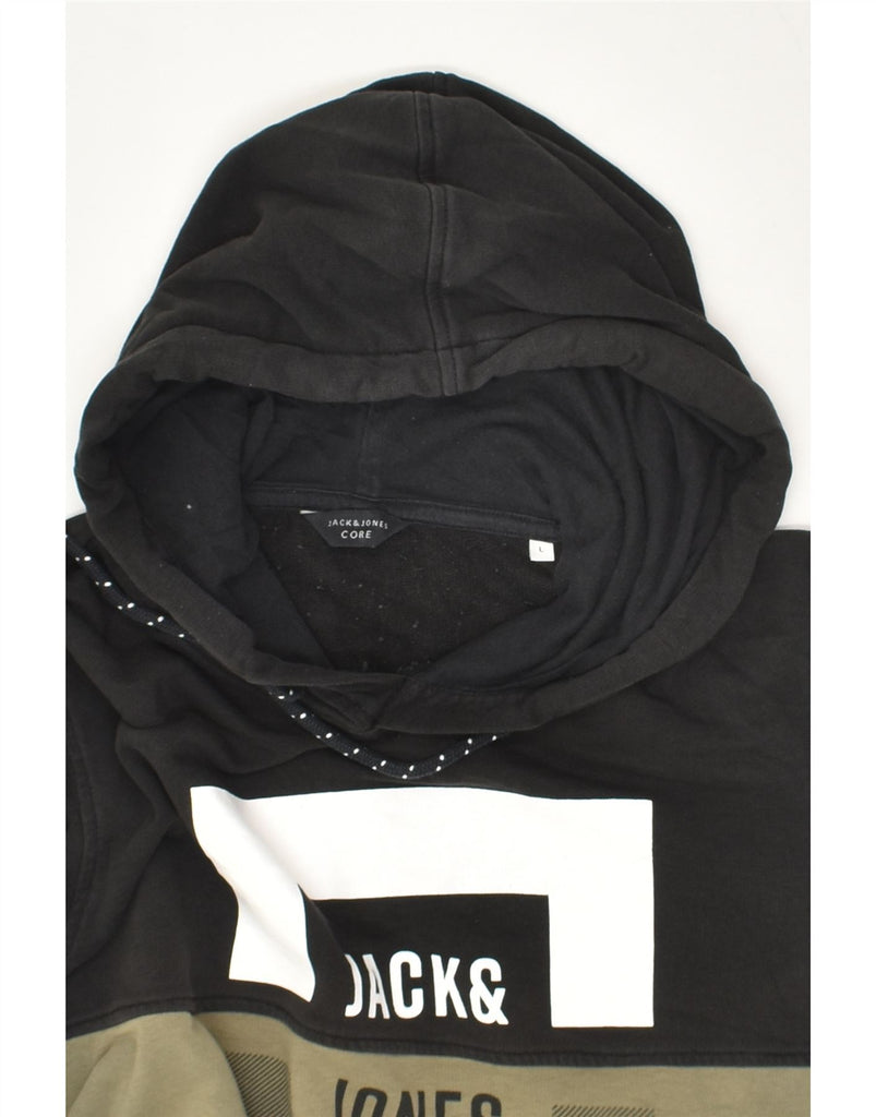 JACK & JONES Mens Graphic Hoodie Jumper Large Black Colourblock Cotton | Vintage Jack & Jones | Thrift | Second-Hand Jack & Jones | Used Clothing | Messina Hembry 