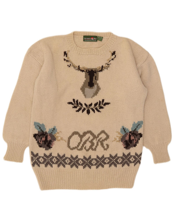 Outback Red Mens Graphic Crew Neck Jumper Sweater Medium Beige Fair Isle