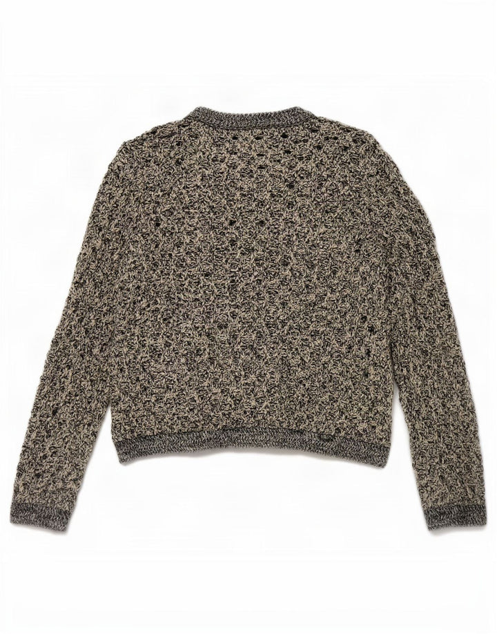 Zara Womens Crochet Cardigan Sweater UK 14 Medium Black Flecked Polyester