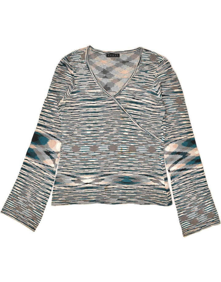 COAST Womens Abstract Pattern Top Long Sleeve UK 10 Small Grey Viscose | Vintage Coast | Thrift | Second-Hand Coast | Used Clothing | Messina Hembry 