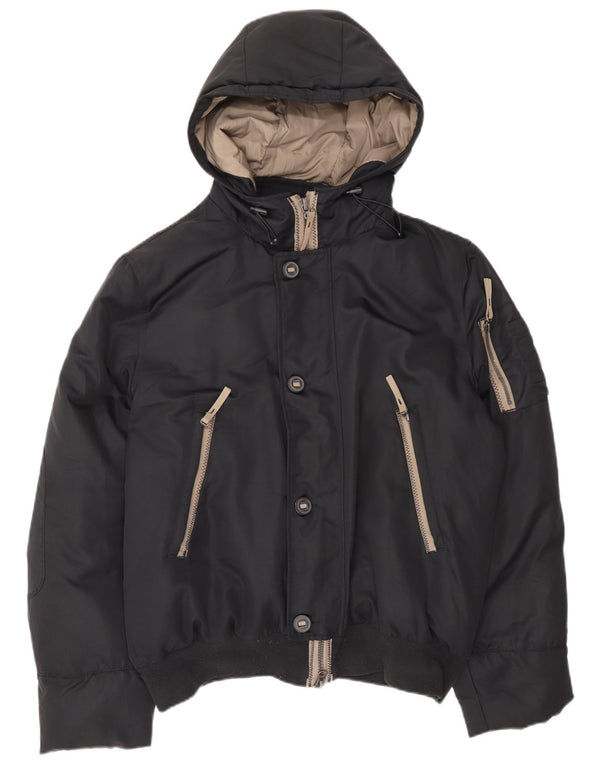 Benetton Mens Hooded Padded Jacket IT 54 2XL Black Polyester