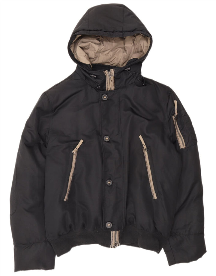 Benetton Mens Hooded Padded Jacket IT 54 2XL Black Polyester