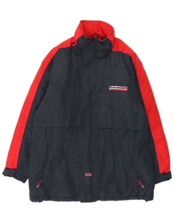Reebok Mens Hooded Windbreaker Coat UK 40 Large Blue Colourblock Polyester