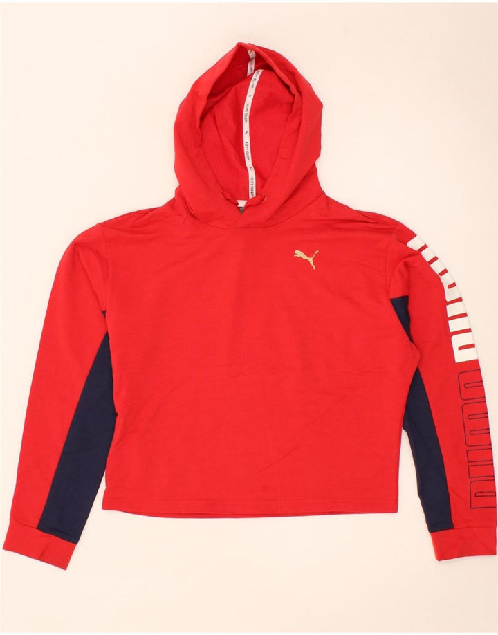 PUMA Womens Graphic Hoodie Jumper UK 10 Small Red Colourblock Polyester Vintage Puma and Second-Hand Puma from Messina Hembry 