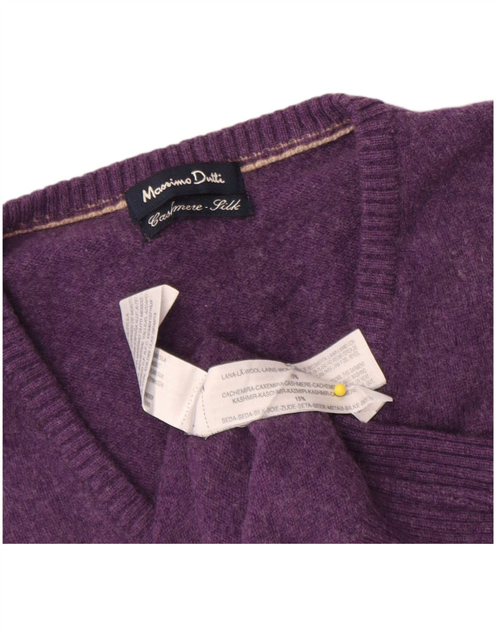 Massimo Dutti Mens V-Neck Jumper Sweater XL Purple Wool