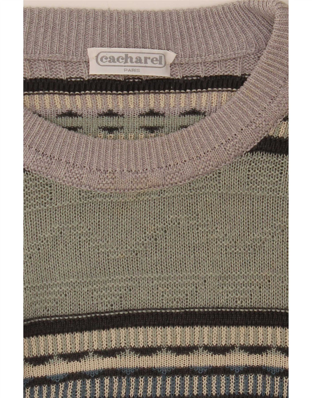 Cacharel Mens Crew Neck Jumper Sweater EU 52 Large Green Colourblock