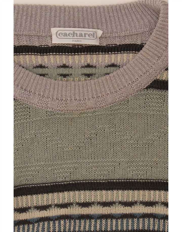 Cacharel Mens Crew Neck Jumper Sweater EU 52 Large Green Colourblock