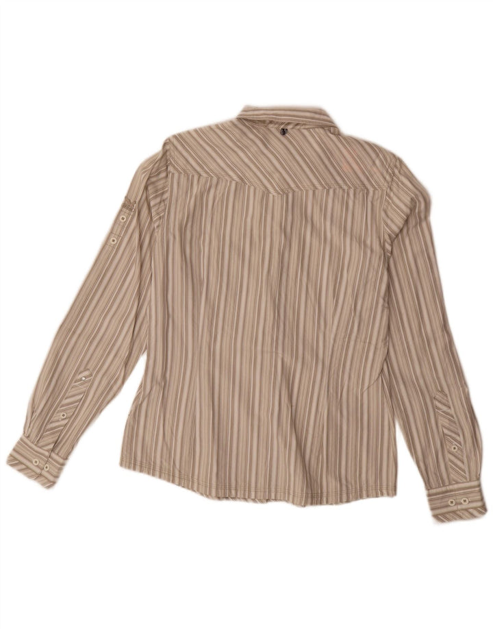 SALEWA Womens Shirt UK 10 Small Beige Striped Cotton