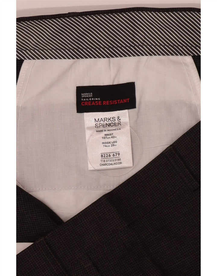 Marks & Spencer Mens Straight Suit Trousers W42 L29 Grey Houndstooth