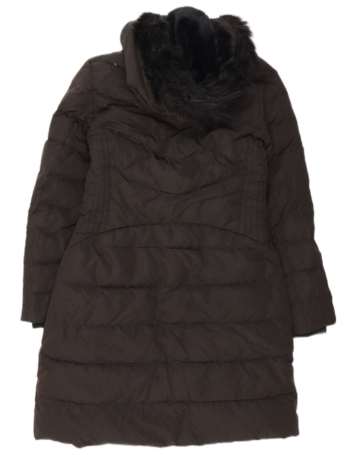 Zara Womens Hooded Padded Coat UK 14 Medium Black Polyester