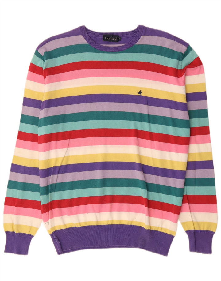 Brooksfield Mens Crew Neck Jumper Sweater IT 52 Large Multicoloured Striped