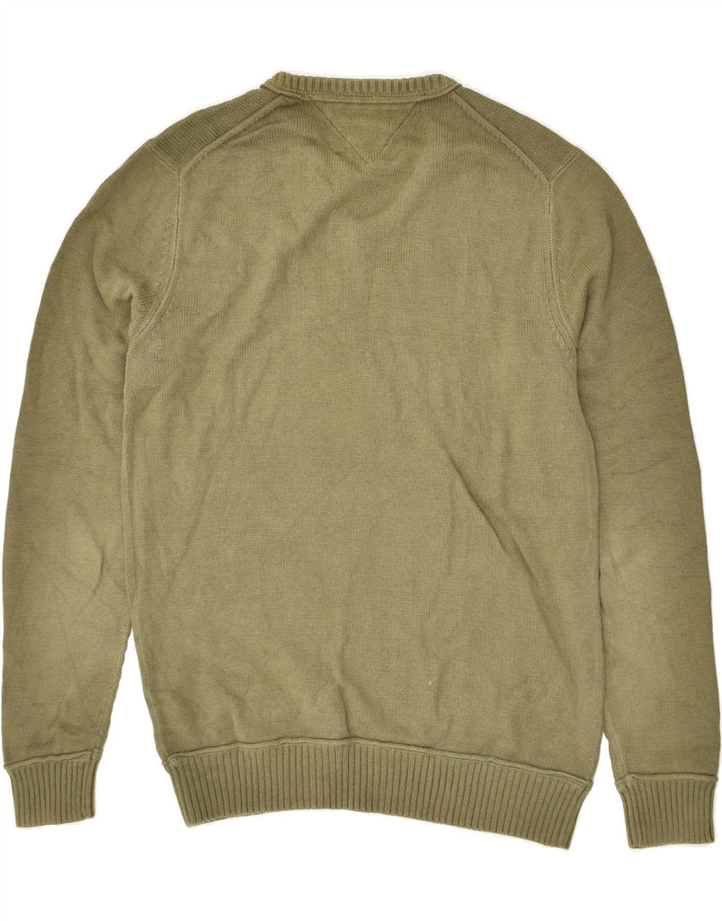 TOMMY HILFIGER Mens V-Neck Jumper Sweater Medium Khaki Cotton | Vintage Tommy Hilfiger | Thrift | Second-Hand Tommy Hilfiger | Used Clothing | Messina Hembry 