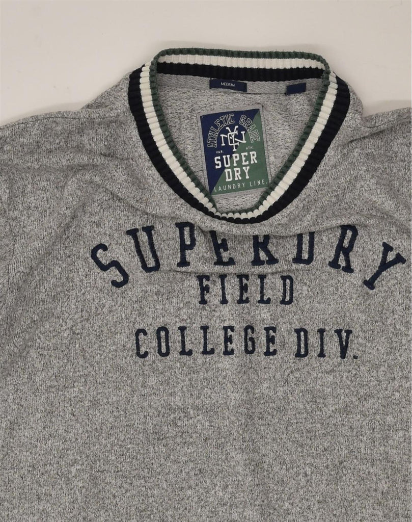 SUPERDRY Womens Graphic Crew Neck Jumper Sweater UK 14 Medium Grey Viscose | Vintage Superdry | Thrift | Second-Hand Superdry | Used Clothing | Messina Hembry 