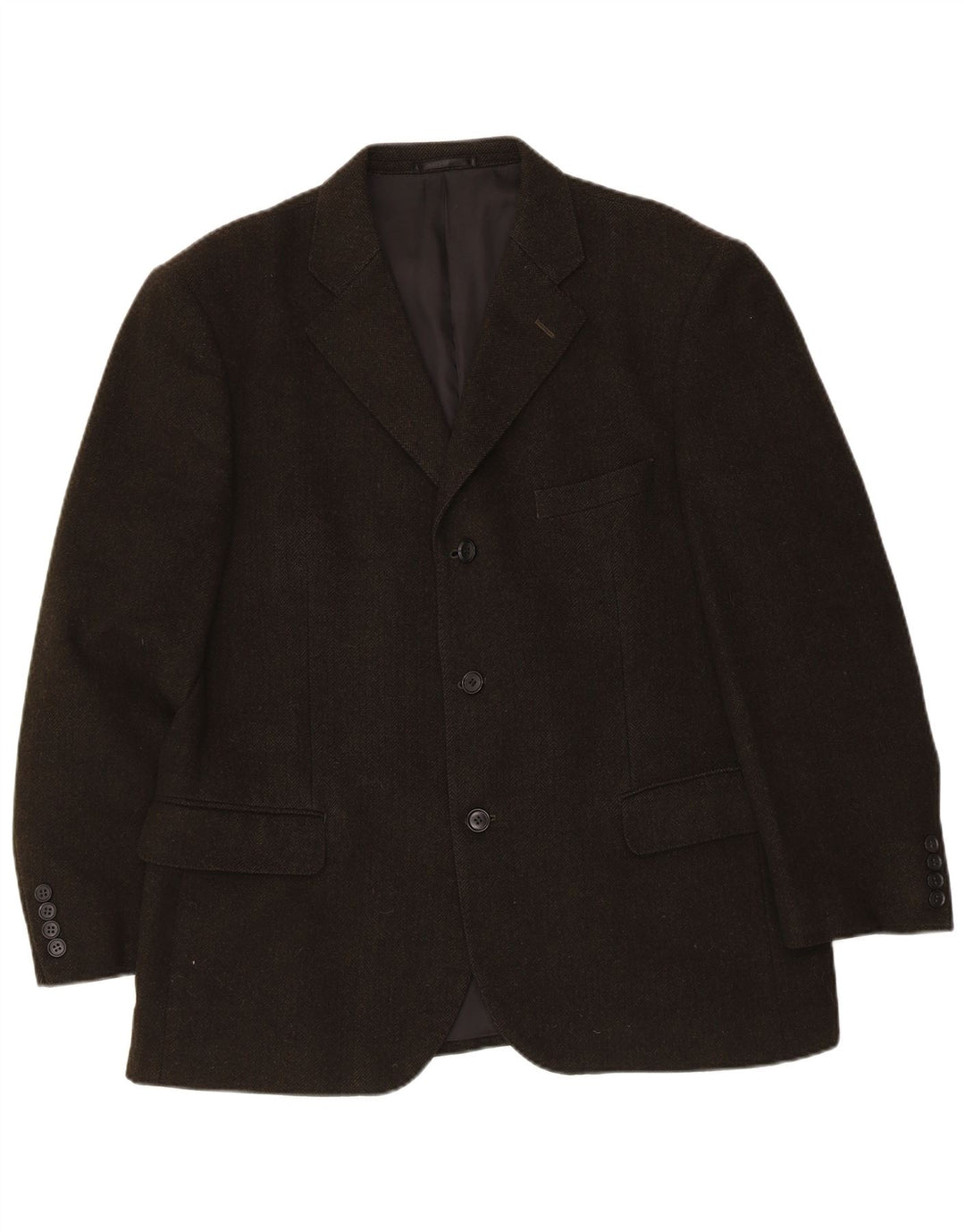 Vintage Mens 3 Button Blazer Jacket IT 54 2XL Khaki Herringbone Cashmere