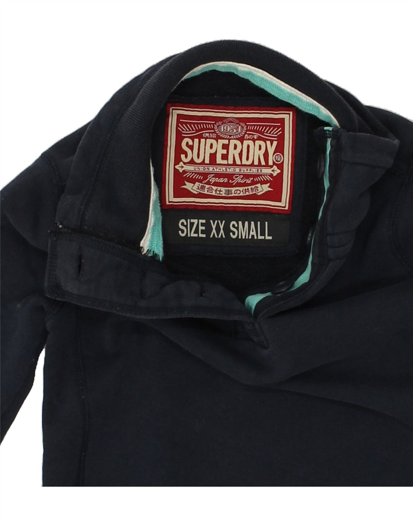 SUPERDRY Womens Button Neck Sweatshirt Jumper UK 2 2XS Navy Blue Cotton | Vintage Superdry | Thrift | Second-Hand Superdry | Used Clothing | Messina Hembry 