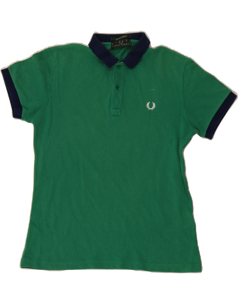 FRED PERRY Boys Polo Shirt 15-16 Years Large Green Cotton Vintage Fred Perry and Second-Hand Fred Perry from Messina Hembry 