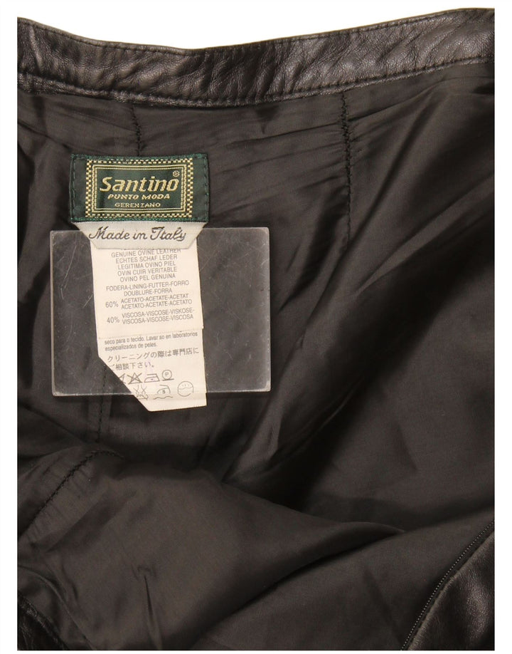 Vintage Womens Straight Leather Trousers W28 L29 Black Leather