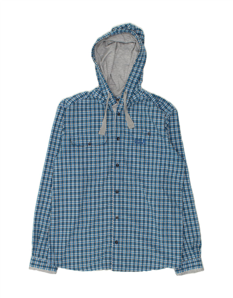 JACK WOLFSKIN Mens Hooded Shirt Size 36/38 Medium Blue Check Polyester | Vintage Jack Wolfskin | Thrift | Second-Hand Jack Wolfskin | Used Clothing | Messina Hembry 